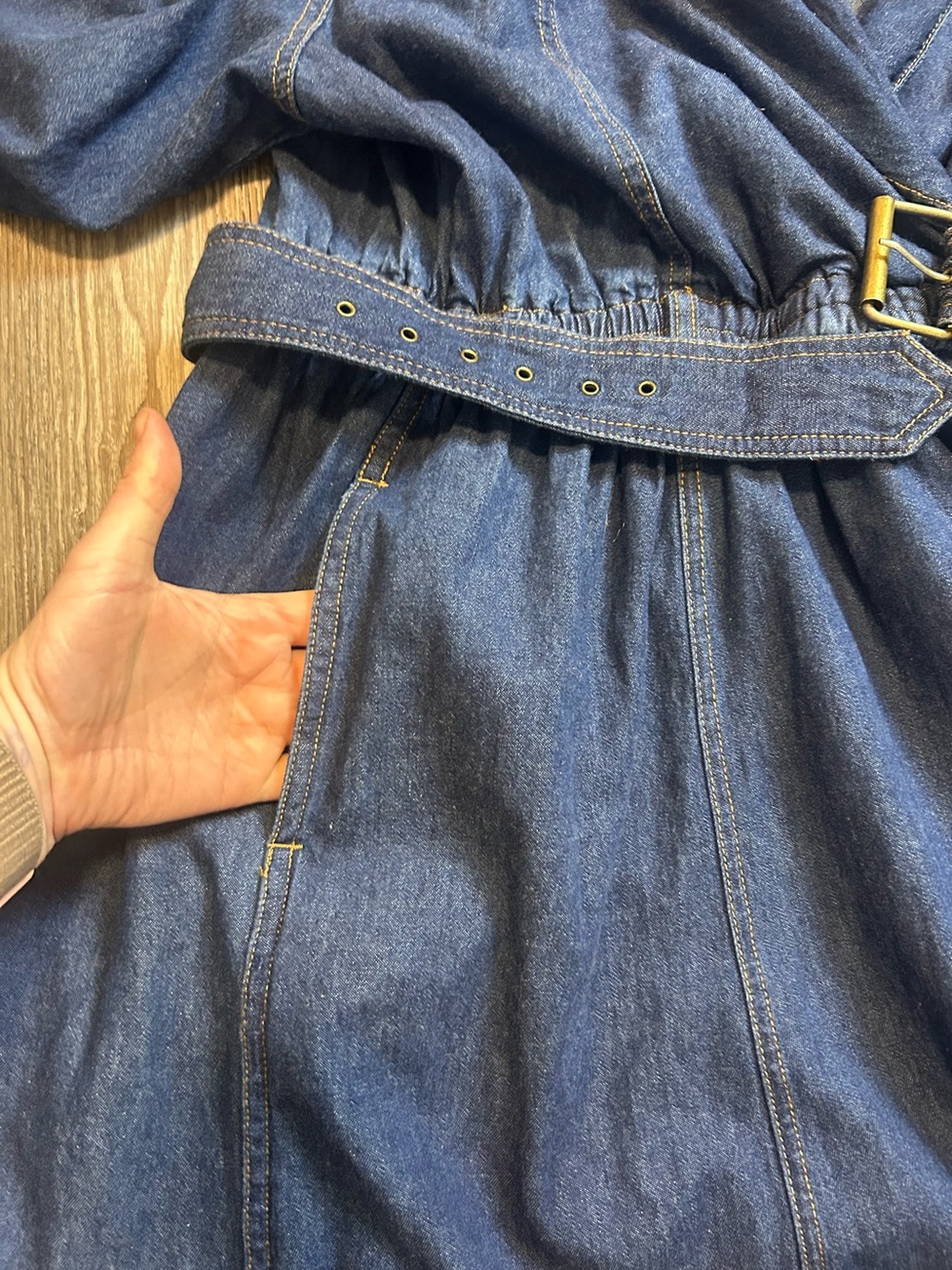 Vintage Together Dark Wash Denim Maxi Dress Beaded Collar Size 12 - Picture 7 of 7